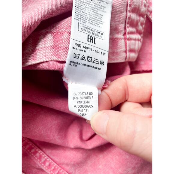 Girl's Gap Pink Denim Button Down Shirt Dress Size Large - Picture 3 of 5